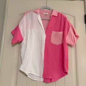 Entro Pink and White Colorblock Top